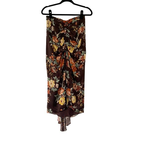 Veronica Beard Pixie Floral Print Skirt Oxblood Multi Silk Ruched Midi Size S 4 - Picture 3 of 13